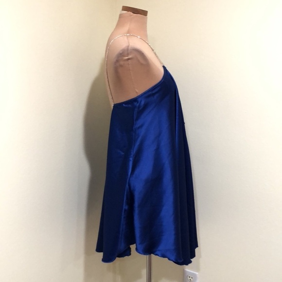 Francesca’s Collection Dress Size Large Blue Silver Rhinestone Caged Plunge Neck - Picture 4 of 8